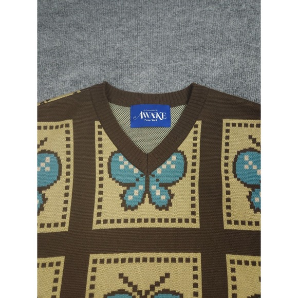 AWAKE NY Sweater Vest Adult Medium Knit Butterfly AOP Unisex Cotton Blend - Picture 2 of 10